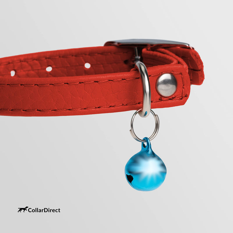 CollarDirect Leather Cat Collar with Removable Bell – Safety Elastic Strap (Breakaway Alternative) – Kitten Collar for Small & Big Boy & Girl Cats Red Neck Fit 6"-7"