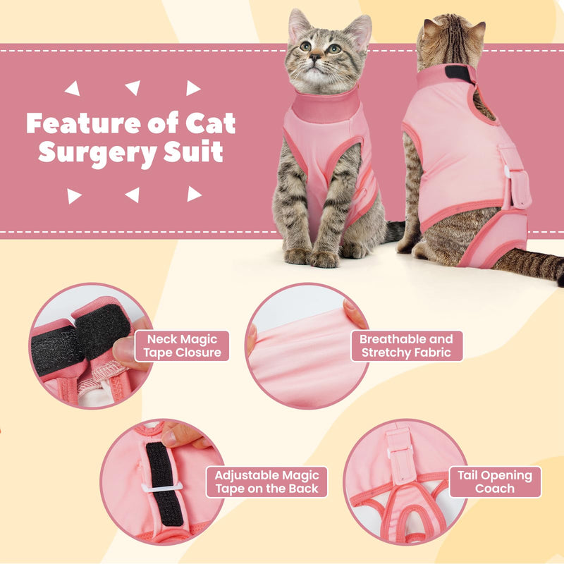 BRKURLEG Cat Recovery Suit for Female Male Anti-Licking Pet Surgical Pajamas Kitten Recovery Suit Cat Spay Recovery Suit Female Abdominal Wounds Skin Diseases Protection, Pink, L Large