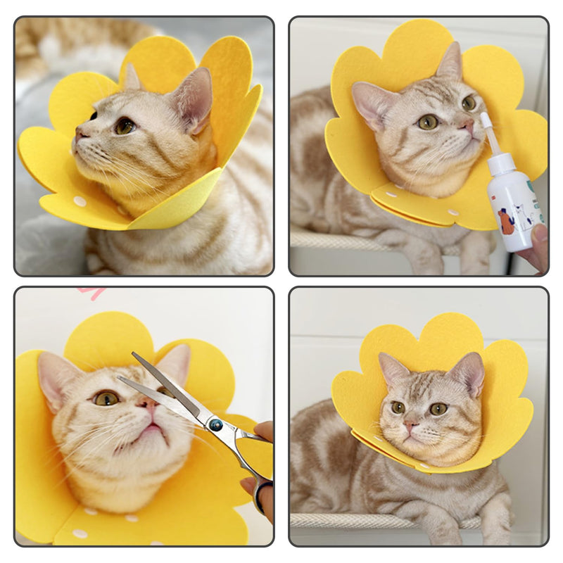 1 x Sunflower Cat Collar, 1 x Felt Hood, Adjustable Pet Collar, Anti-Leak Hood for Post-Operative Recovery, Pet Accessories