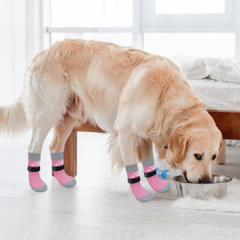 SCENEREAL Anti Slip Dog Sock to Prevent Licking Paws for Hardwood Floors, Boots & Paw Protector Shoes for Hot/Cold Pavement with Grippers, Double Sides Grips for Small Medium Large Senior Dogs, L L(Paw Width 3in) Two Paws(Pack of 6)-Pink