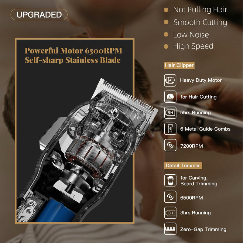 Professional Hair Clippers for Men - Cordless Clippers & Trimmers Set with LCD Display, 7200RPM High-Speed Motor, 5H Runtime, Wall-Mountable Barber Tools for Home Use & Professional Barbers - PawsPlanet Australia
