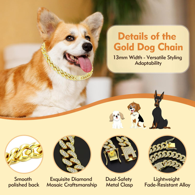 Gold Chain Collar for Medium Large Dogs - Cuban Link Dog Necklaces for Medium Dogs with Secure Buckle, Luxury Metal Chain Collar, Golden Pet Jewelry Accessories (14 inch) 14 inch - PawsPlanet Australia