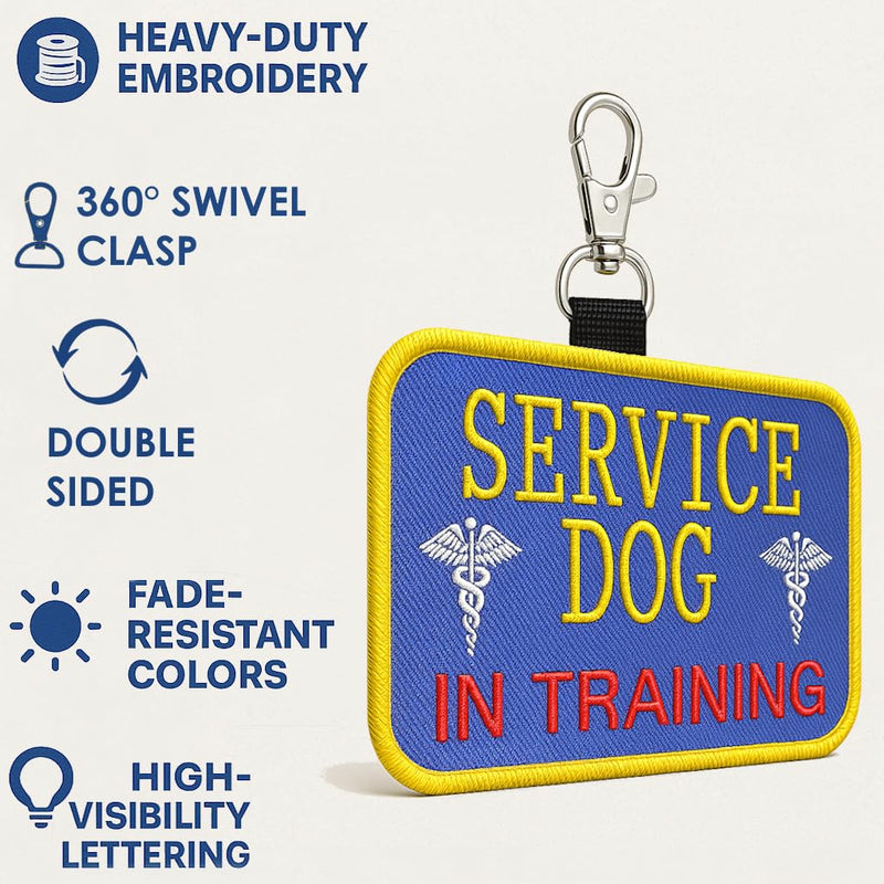 Service Dog in Training Clip-On ID Patch Tag - Includes 5 Federal Law Handout Cards - Clips to Vest, Harness, Collar, Leash, or Carrier - PawsPlanet Australia