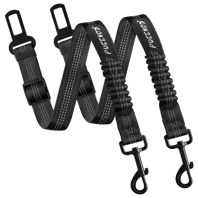 2 Pack Dog Seat Belt Adjustable Dog Car Seatbelts for Vehicle Nylon Pet Safety Seat Belt with Elastic Bungee Buffer Reflective & Durable Car Harness for Dogs Black + Black - PawsPlanet Australia