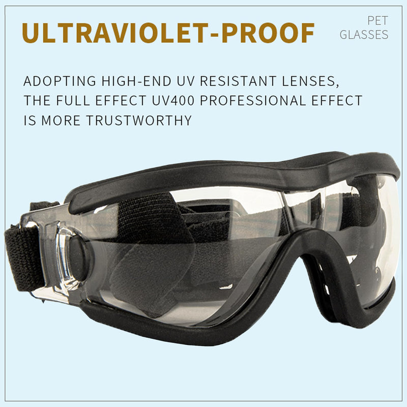 Small Dog Sunglasses with Adjustable Strap UV Protection, Winproof Dog Puppy Sunglasses, Suitable for Small Dog Pet Glasses, Dogs Eyes Protection，Soft Dog Goggles Black Transparent-S - PawsPlanet Australia