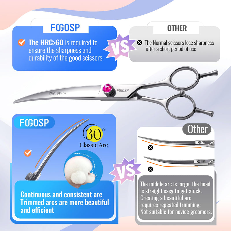 Curved Dog Grooming Scissors 7.5 inch Professional Curved Shears Dog Grooming for Poodle Large Dog Pet 30 Degree Japanese 440C Right Handed Super Sharp Purple Diamond(7.5,Curved) 7.5 inch Purple Diamond - PawsPlanet Australia