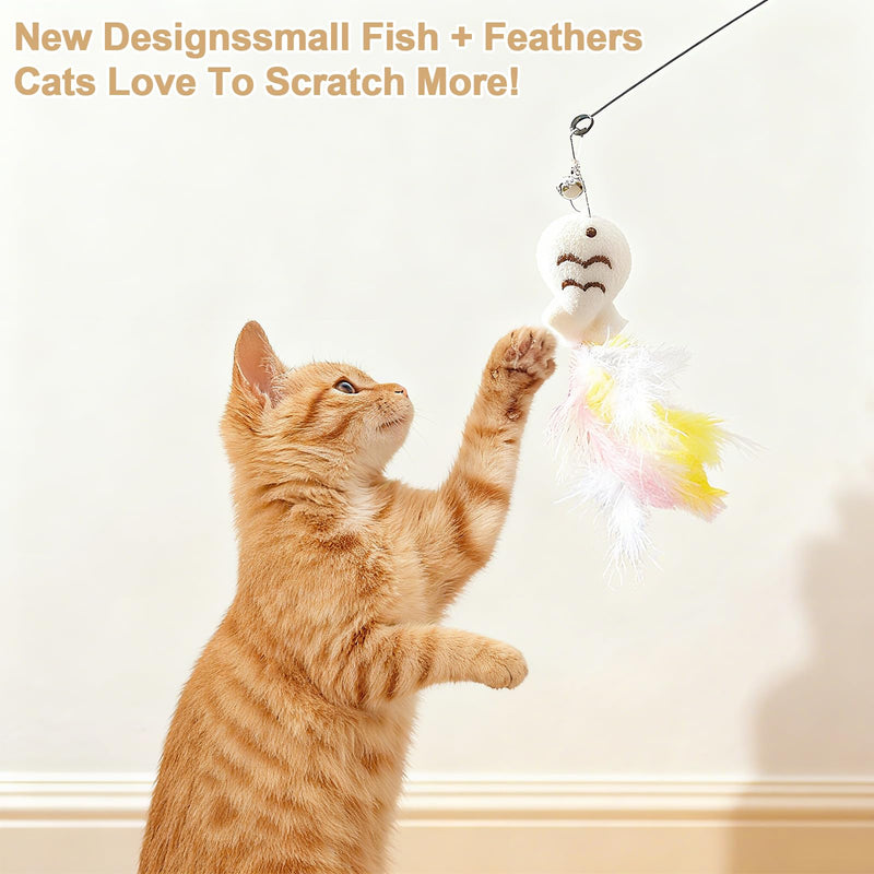 360° Rotatable Interactive Cat Toy, Automatic Cat Wand Toy with Peel-and-Stick Base, Moving Feather, Fish and Bell, Detachable Cat Teaser, Two Model, Cat Toys for Indoor Cats, Kitten and Adult Cats - PawsPlanet Australia