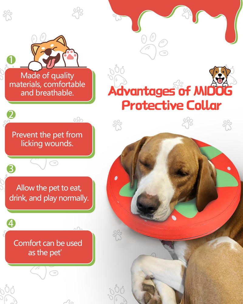 Dog Cone Collar for Small Medium Large Dogs for After Surgery, Pet Inflatable Neck Donut Collar Soft Protective Recovery Cone for Dogs and Cats-Alternative E Collar Does Not Block Vision-Strawberry,M Strawberry M-Neck:11"-14" - PawsPlanet Australia