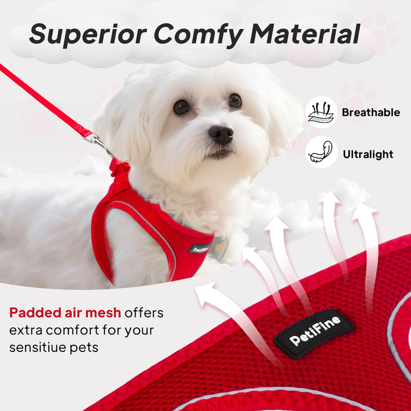 PetiFine Step in Small Dog Harness and Leash Set, Breathable All Weather Air Mesh Reflective Escape Proof, Step-in Vest Harnesses for Puppy(S, Red) S | Neck: 12.6''-13.8'' Chest:16.1''-17.7'' | - PawsPlanet Australia