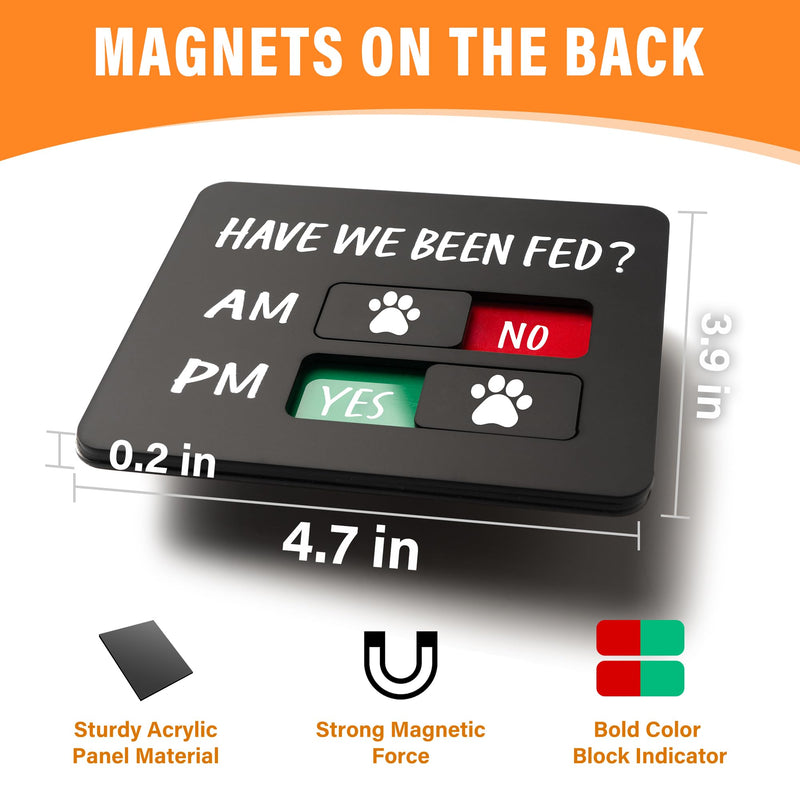 Dog Feeding Reminder Sign with Magnet, Pet Feed Tracker with Have We Been Fed, Acrylic Dog Paw Slider Sign for Fridge, AM PM Feed Sign with Yes No Option, Black with 2 Stickers, 4.7" x 3.9" - PawsPlanet Australia