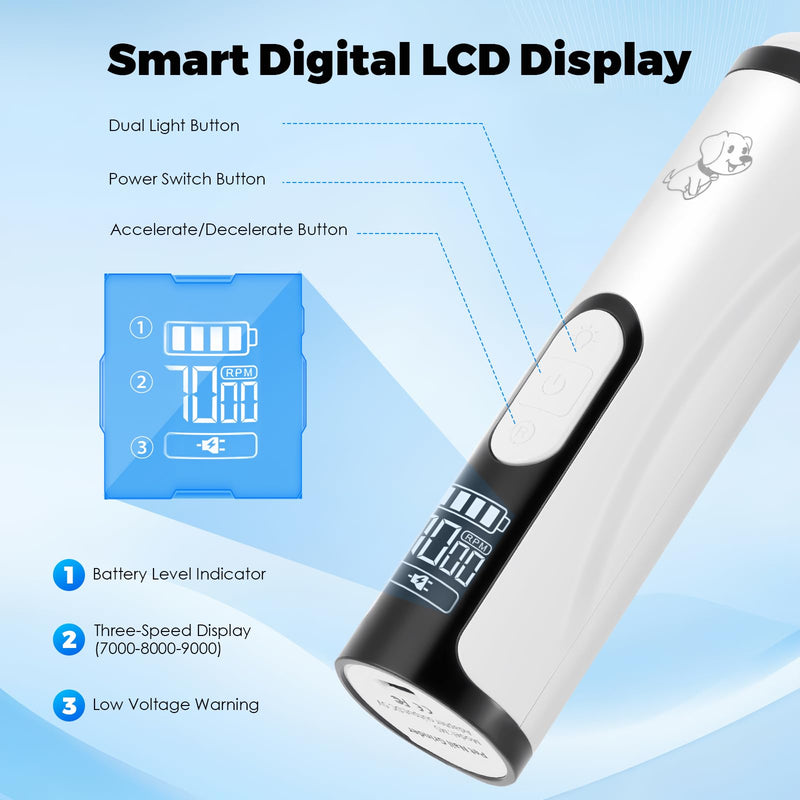 Dog Nail Grinder, Silent Groom Pro Nail Grinder for Dogs & Cats, Dog Claw Grinder with LED Light & 3 Speeds, 2000mAh USB Rechargeable Pet Nail Trimmer - PawsPlanet Australia