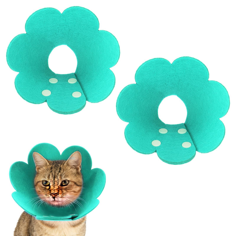 Felt Cat Recovery Collar, Cute Flower Cat Recovery Collar Adjustable Recovery Cones (2Pcs, XS 5.1-6.3inch, Sky Blue) for Small Dogs Kittens Cats XS（0-1 KG/0-2.2 lb）