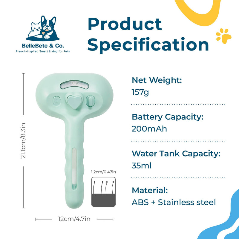 BelleBête & Co. Pet Steam Brush for Dog and Cat, Pet Hair Removal Grooming and Shedding Tool with One-Click Easy Self-Cleaning, USB Charging, No-Rinse Conditioning, Combs for Animals | Purple - PawsPlanet Australia