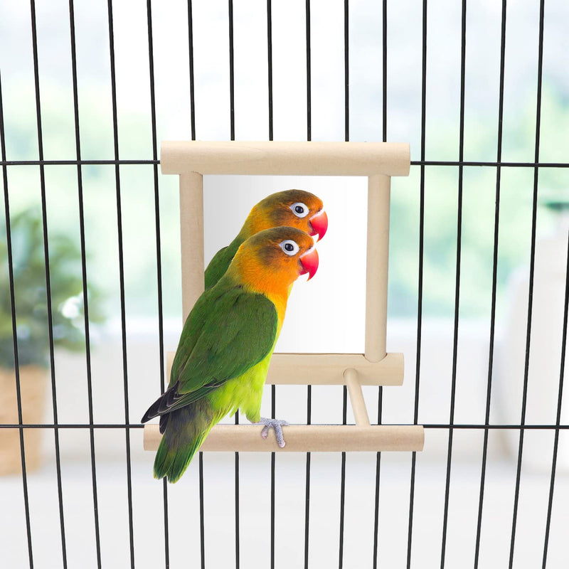 Bird Mirror with Perch Bird Toys for Parrots Budgies Parakeets Cockatiels Lovebirds Finches Canaries Wood color - PawsPlanet Australia