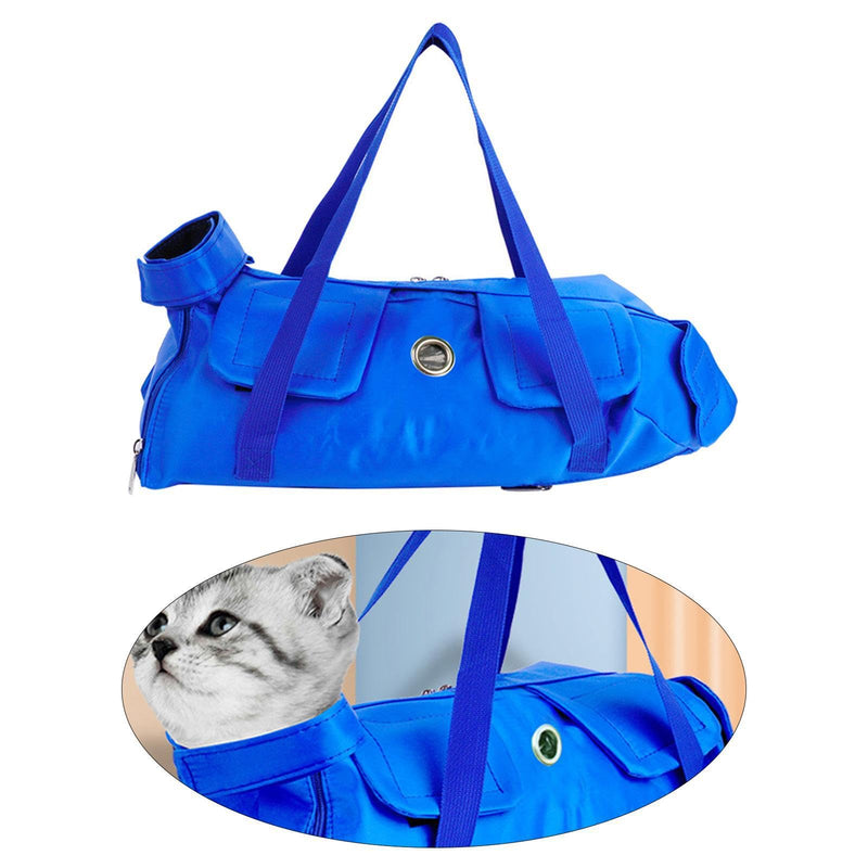 Pet carrier and grooming bag with multiple functions: nail trimming, ear cleaning, daily carrying, transport of pet supplies, bathing, blue, L
