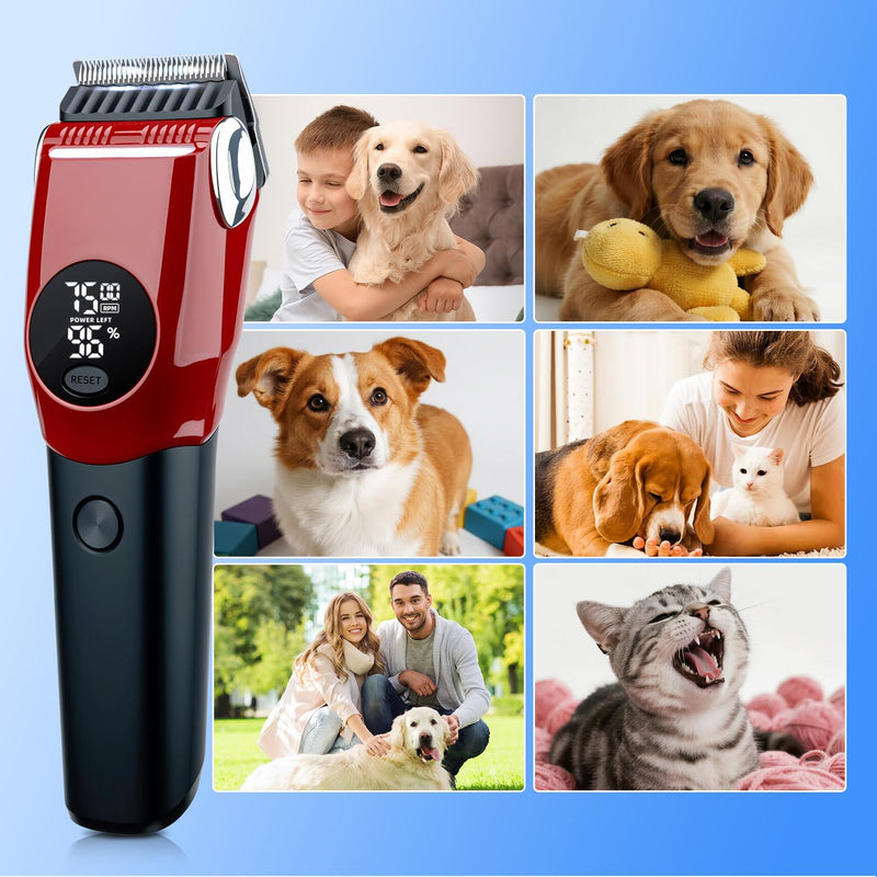 Mcbazel Dog Clippers Grooming Kit, Low Noise Rechargeable Cordless Adjustable Pet Hair Shaver Trimmers Set for Dogs, Cats and Other Pets - Red - PawsPlanet Australia