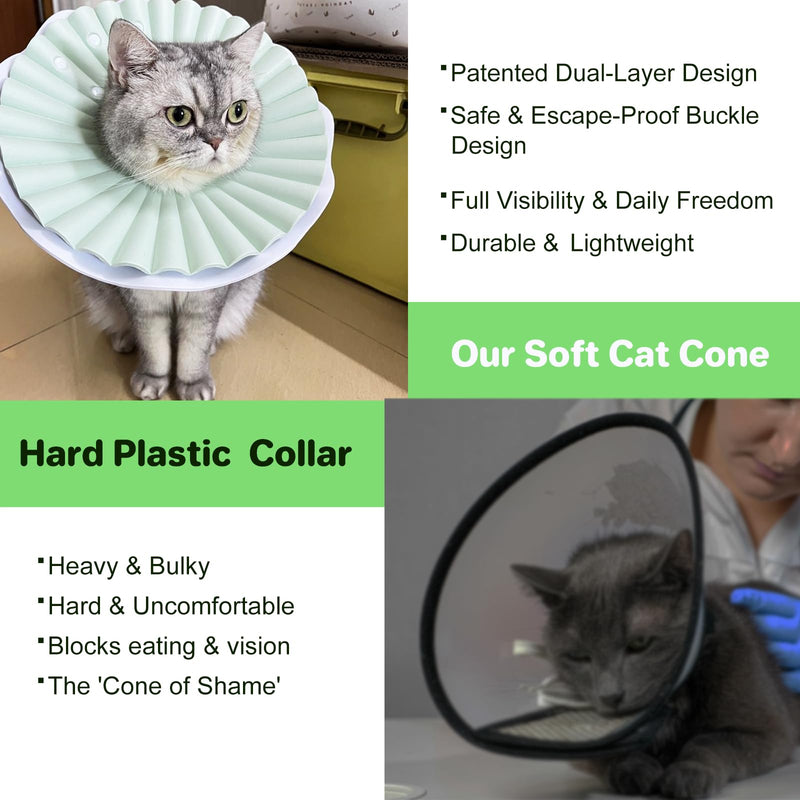 2 Pieces Soft Cat Cone Collar– Adjustable Lightweight Recovery E-Collar to Stop Licking, Scratching & Biting After Surgery, Comfortable Wound Healing Cone Alternative (Green, L) Green L（Circumference:7.5-10 IN）