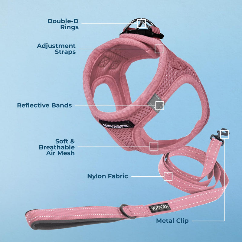 Voyager Step-in Air All Weather Mesh Harness and Reflective Dog 5 ft Leash Combo with Neoprene Handle, for Small, Medium and Large Breed Puppies by Best Pet Supplies - Harness Leash Set (Pink), XS Harness Leash Set (Pink) XS (Chest: 13 - 14.5") - PawsPlanet Australia