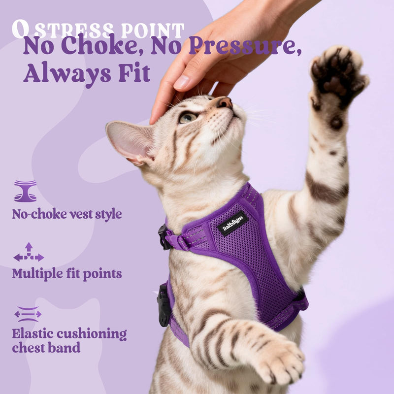 rabbitgoo Cat Harness and Lead Set, Escape Proof Kitten Harness with 3 Adjustable Buckles, Soft Comfortable Cat Vest with Leash, Easy to Wear, Reflective for Safe Outdoor Walking, Small, Purple