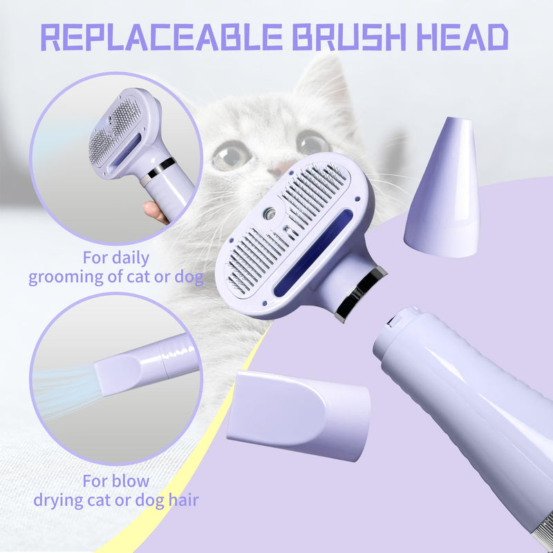Spray Cat Brush for Shedding Pet Hair Dryer with Slicker Brush - Home Grooming Furry Portable Drying Blower for Short Straight Hair Cat - 3 in 1 Cleaning Brush for Cats and Dogs (PURPLE) PURPLE - PawsPlanet Australia