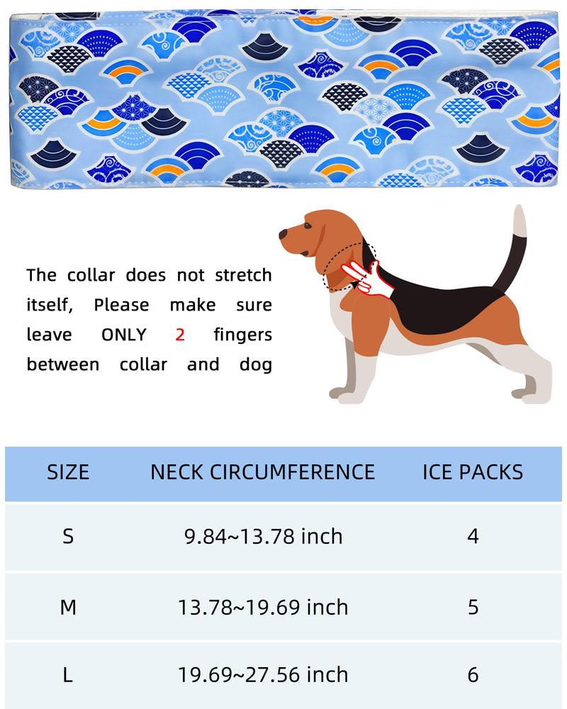 Hosiwei Dog Cooling Collar with Ice Packs - Adjustable Pet Cooling Bandana for Summer, Reusable & Freezable Neck Wrap Scarf for Dogs - Hot Weather Chill Out Accessory Blue Wave Medium