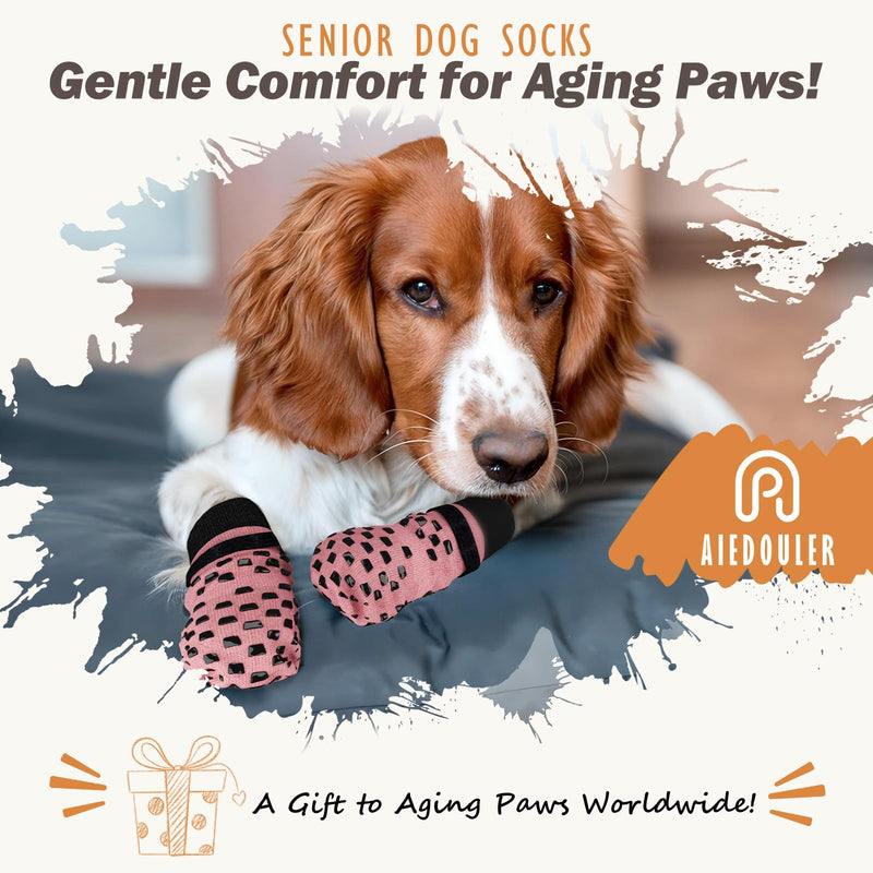 Anti Slip Dog Socks to Prevent Licking Paws, Dog Shoes for Hot/Cold Pavement, Dog Boots on Hardwood Floors, Traction Control Dog Booties & Paw Protectors for Small Medium Large Senior Dogs Pink L(Pack of 4) - PawsPlanet Australia