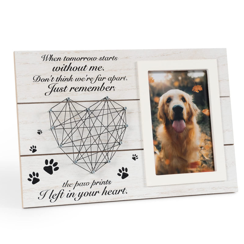 Pet Memorial Gifts, Pet Loss Memorial Frame Leave Paw Prints on Our Hearts, Paw Prints Sympathy Frame Gift for Loss of Dog and Cat White