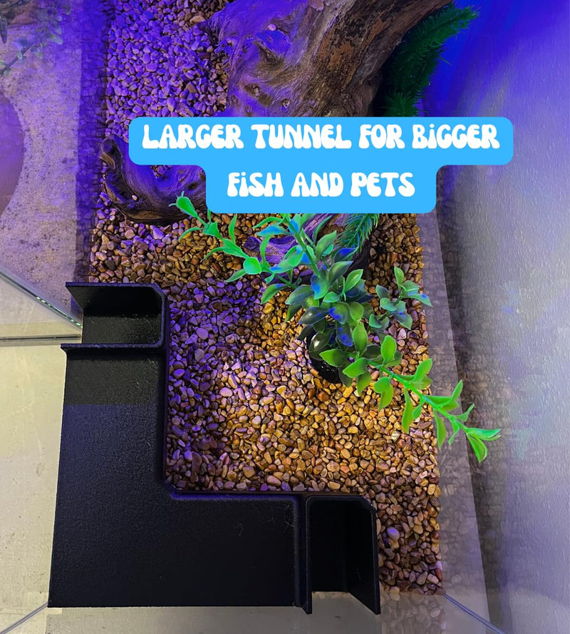 Aquarium Underground XL Corner Tunnel | Fish & Shrimp Hideout for Aquariums | Unique Underground Viewing Tunnel | Made in USA (XL Corner, Black) - PawsPlanet Australia