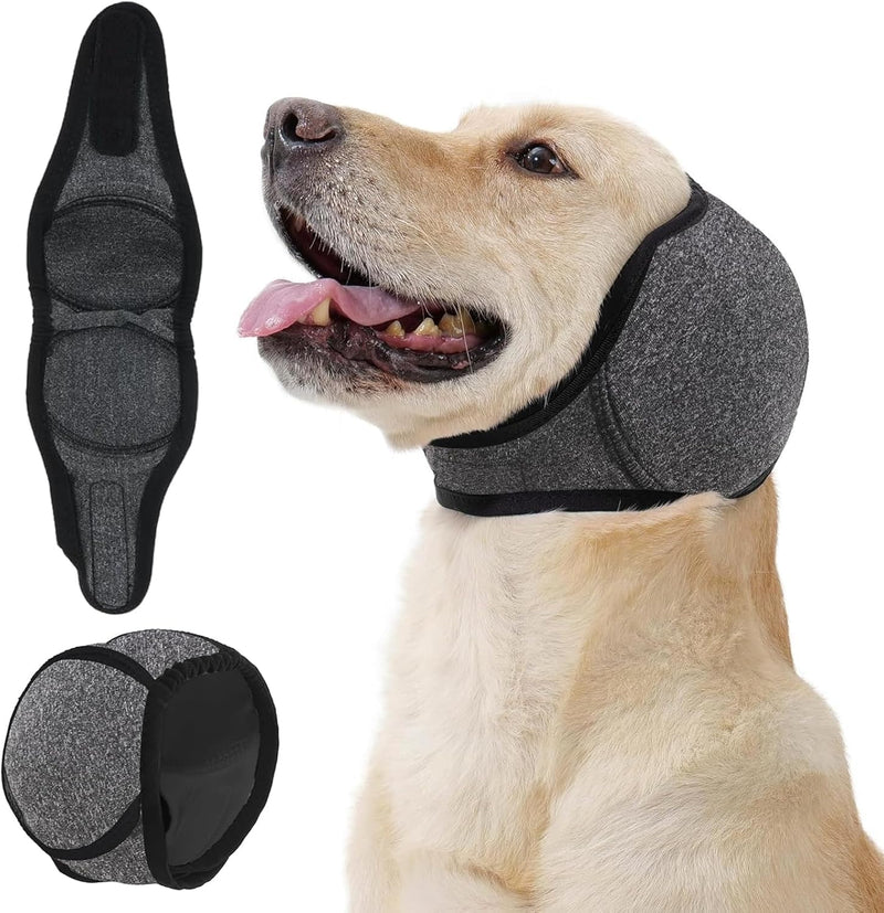 Dog Snood Swim Ear Protectors, Comfort Dog Ear Muffs Noise Protection, Waterproof Adjustable Pet Shower Wrap, Dogs Ear Cover for Dogs Puppies Cats Grooming, Bathing, Swimming(Gray, M)