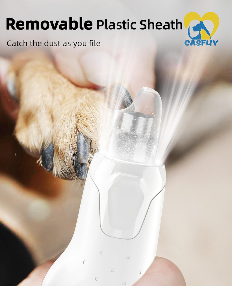 Casfuy Dog Nail Grinder Quiet - (45db) 6-Speed Pet Nail Grinder with 2 LED Lights for Large Medium Small Puppy Dogs/Cats, Professional 3 Ports Rechargeable Electric Dog Nail Trimmer with Dust Cap White - PawsPlanet Australia