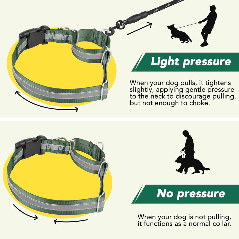 Mayerzon 1.5" Wide Reflective Martingale Collar for Large Dogs, Patented No Pull Heavy Duty Walking Training Dog Collar for Pitbulls German Shepherds, with Buckle, 2 D-Rings, Adjustable (Green, L) Green L: 16.5" - 20.75" - PawsPlanet Australia