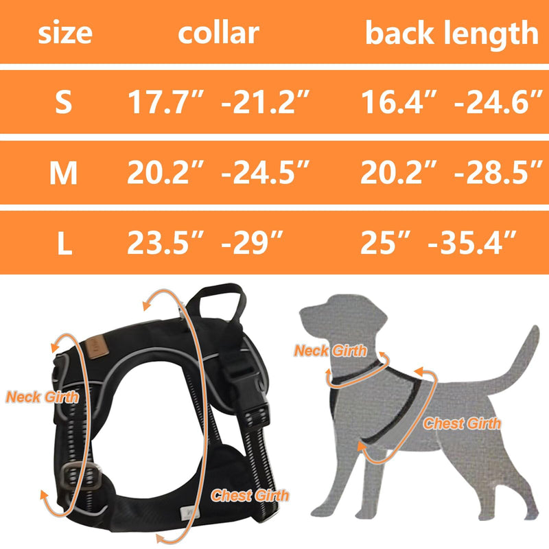 No Pull Dog Harness with Reflective Safety Strips, Adjustable Soft Padded, 3 Buckles, 2 Leash Clips, Oxford No Choke Pet Vest with Easy Control Handle for Large Dogs, Black, L - PawsPlanet Australia