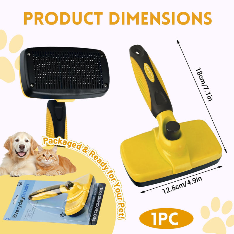 Large Self Cleaning Deshedding Brush for Dogs & Cats - One Button Hair Release Grooming Tool, Gentle Massage Brush for Long and Short Hair (Yellow) Yellow - PawsPlanet Australia