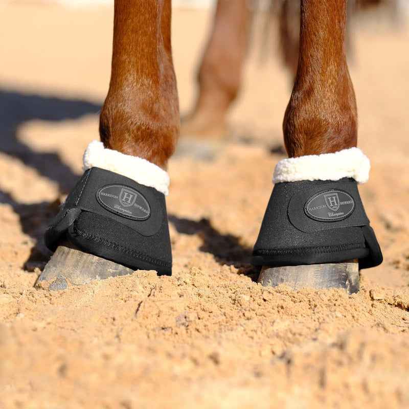 Harrison Howard Bell Boots for Horse Training Hoof Overreach Protection Fleece Lined Bell Boots Extra Full (X-Large) black - PawsPlanet Australia