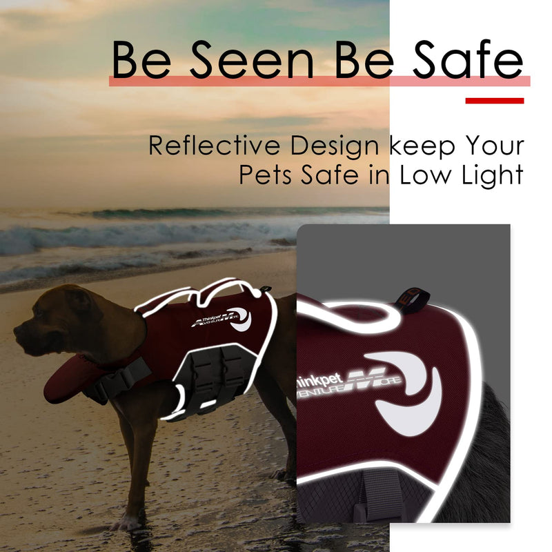 ThinkPet Dog Life Jacket, Reflective Lifesaver with Rescue Handle, Adjustable Floating Vest,High Buoyancy Aid Dog Saver Medium Red