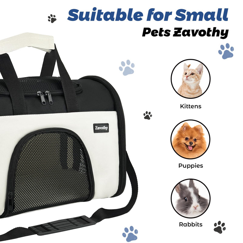 Zavothy TSA Airline Approved Soft-Sided Pet Carrier for Small to Medium Cats and Puppies, Up to 15 Lbs – Collapsible Travel Carrier for Dogs & Cats, White 16.54"L x 9.84"W x 11.42"H