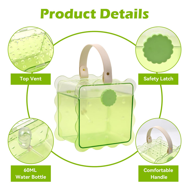 Portable Hamster Travel Cage,Dwarf Hamster Carrier Cages with Water Bottle Breathable Small Animal Outgoing Carry Case for Mice, Dwarf Hamster,Sugar Glider,Gerbils(Green)