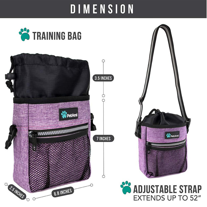 PetAmi Dog Treat Pouch, Pet Treat Pouch for Training, Dog Walking Bag Holder for Kibbles, Pet Food Toy, Dog Trainer Essentials Supplies, Poop Bag Dispenser, 3 Ways to Wear (Purple) One Size Heather Purple