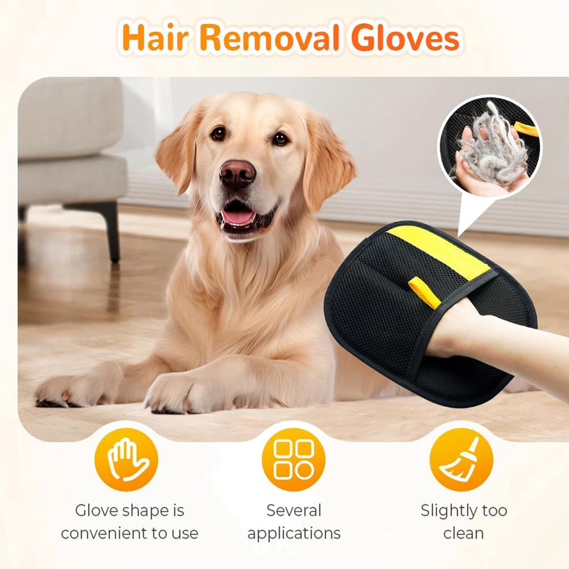 Pet Hair Removal Glove for Cats & Dogs, Upgraded Electrostatic Pet Hair Gloves, Reusable Magic Brush Pet Hair Remover Tool for Laundry, Couch, Carpet, Car Seat Yellow border - PawsPlanet Australia