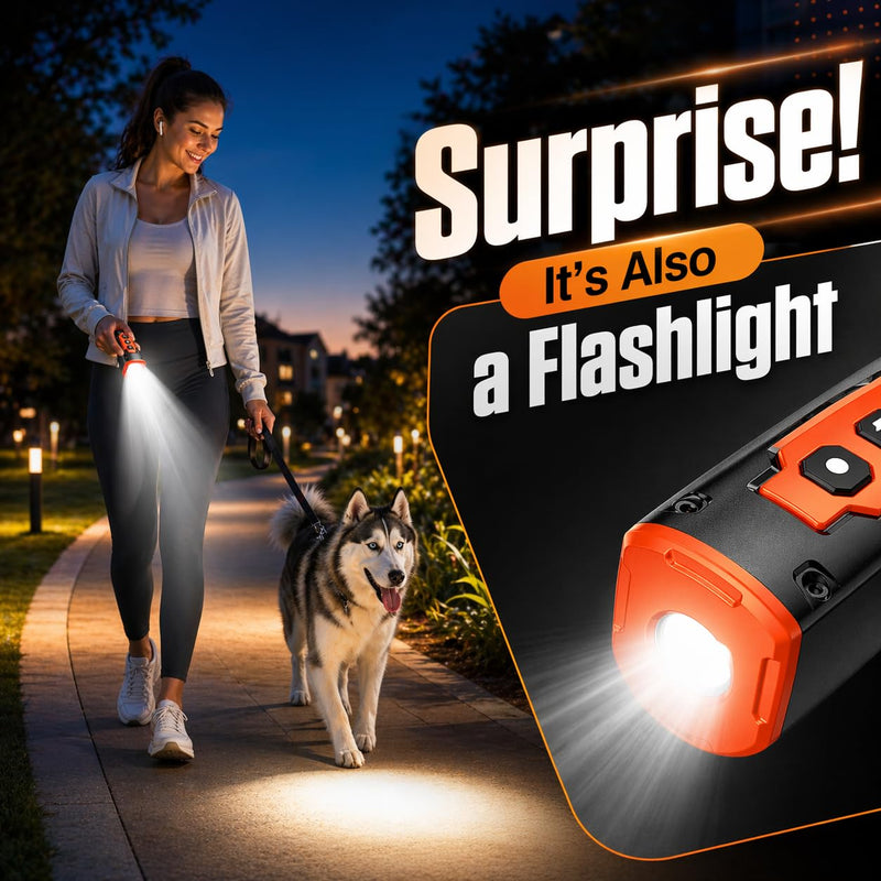 2026 New Dog Bark Deterrent Devices, 1-Touch Anti Barking Device for Dogs with 3 Sonic Heads, 50ft Range, Rechargeable & Safe Dog Training Tool with Flashlight, Helps Improve Behavior Coral Orange