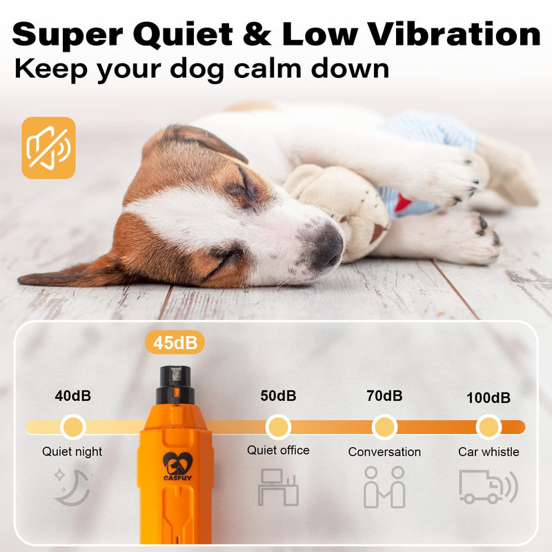 Casfuy 6-Speed Dog Nail Grinder - Newest Enhanced Pet Nail Grinder Super Quiet Rechargeable Electric Dog Nail Trimmer Painless Paws Grooming & Smoothing Tool for Large Medium Small Dogs (Orange) C-Orange - PawsPlanet Australia
