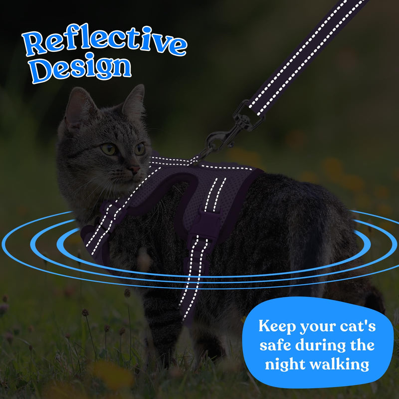 Supet Cat Harness and Leash for Walking Escape Proof, Adjustable Harness for Cats, Easy Control Small Cat Harness for Medium Large Kitten Purple M Medium (Chest: 15.0" - 20.0")