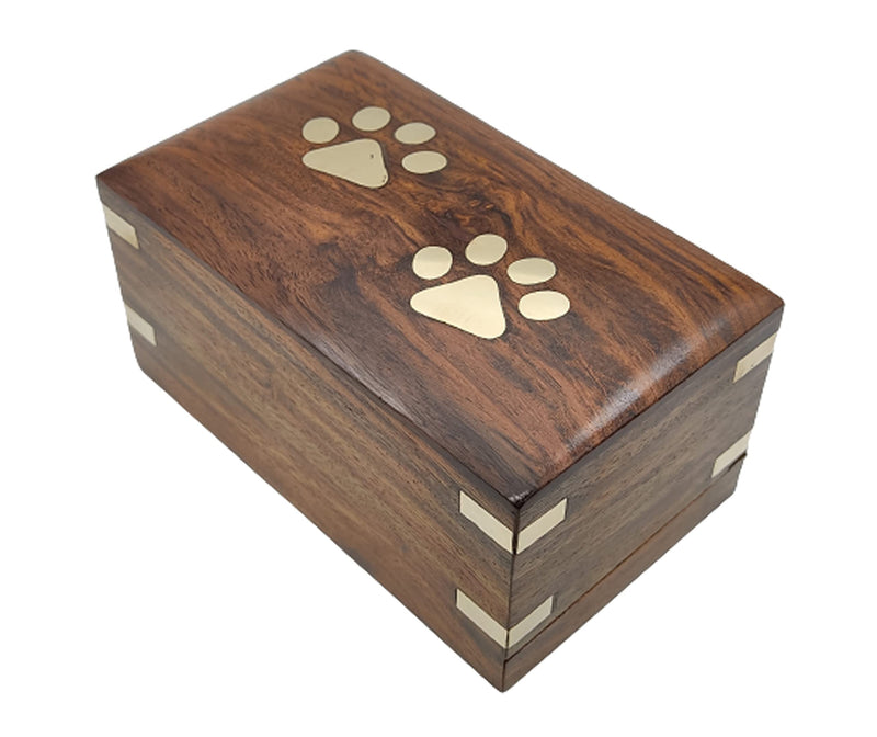 Wooden Urn - Pet Urns for Dogs Ashes, Decorative Wooden Pet Urns for Ashes - Rosewood Cremation Urns for Dogs, Pet Urns for Cats, Wooden Cremation Box (Two Paws) 5''LENGTH x 3''WIDTH x2.5''HEIGHT - PawsPlanet Australia