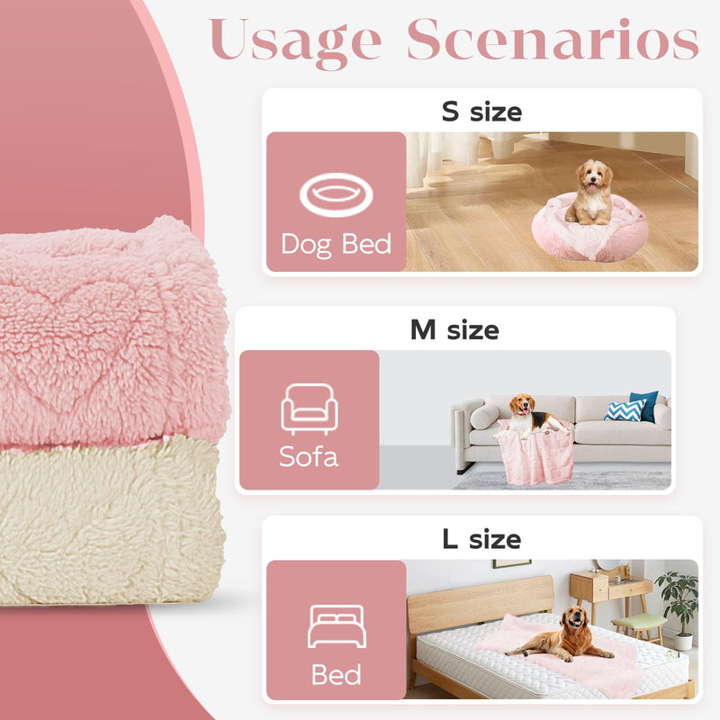 MACEVIA Fluffy Fleece Dog Blankets,Warm Soft Fuzzy Pets Blanket for Puppy,Small,Medium,Large Dogs and Cats,Plush Pet Throws for Bed,Couch,Sofa,Travel(40x60 Inch,Light Pinkt) Light Pink-heart L(40"x60") - PawsPlanet Australia