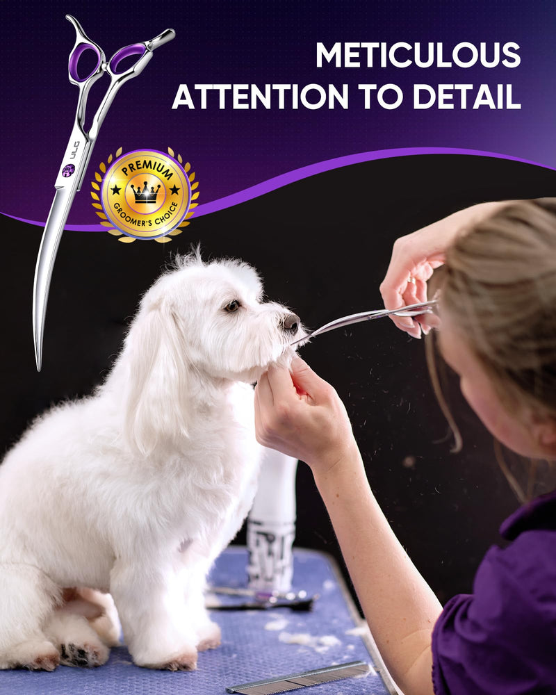 ULG 30° Curved Dog Grooming Scissors 440C Stainless Steel, 7.5" Professional Pet Grooming Shears with Reversible Butterfly Handles, Dog Scissors for Grooming Face, Eyes, Paws & Body Curved 440C - PawsPlanet Australia