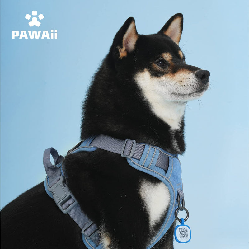 Pawaii No Pull Dog Harness with Pet ID Tag,Reflective Strips No Choke Front O Ring Breathable Mesh Adjustable Soft Padded Pet Vest with Easy Control Handle for Small Dogs S (Bigger than Normal (Chest: 17"-22'' )) Denim Blue - PawsPlanet Australia