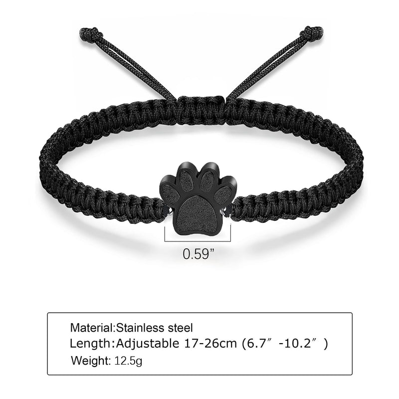 RIPFEVURN Cremation Jewelry Urn Bracelet for Ashes for Women Men of Loved Ones Cat Dog Paw Keepsake Memorial Rope Bracelet Black - PawsPlanet Australia