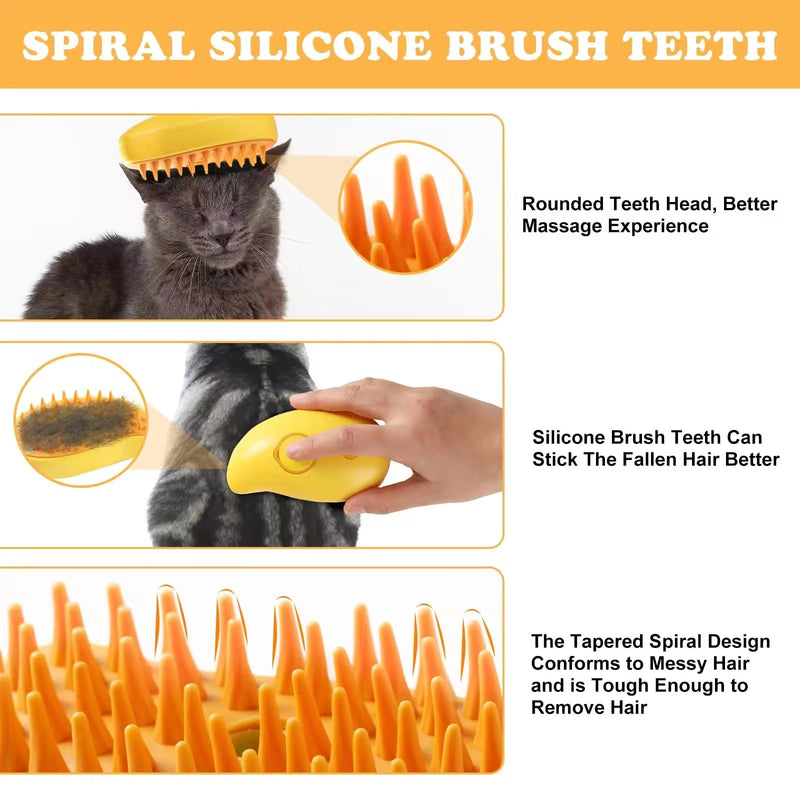 New 3 In1 Steamy Pet Cat Brush Cleanser Vapor, Cat Steam Brush, Cat Hair Brush with Steamer,Steaming Pet Hair Brush, Pet Cat Comb with Steam, Spray Comb for Cats, Steam Pet Brush for Dogs Cats Yellow - PawsPlanet Australia