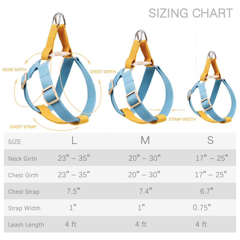 No Pull Dog Harness and Leash Set, Dog Collar, Step in Dog Halter Harness with Poop Bag Holder, Adjustable Lightweight Cotton Straps Suitable for Small Medium Large Dogs Outdoor Walking Running Hiking Blue-Orange-Set L - PawsPlanet Australia