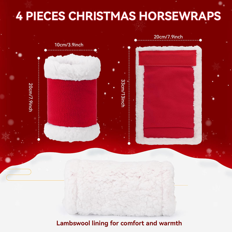Christmas Horse Leg Wraps Standing Wraps for Horses red Horse Leg Protectors Horse Leg Wraps Faux Fur Polyester Standing Wraps 、Pack of 4 (red) - PawsPlanet Australia